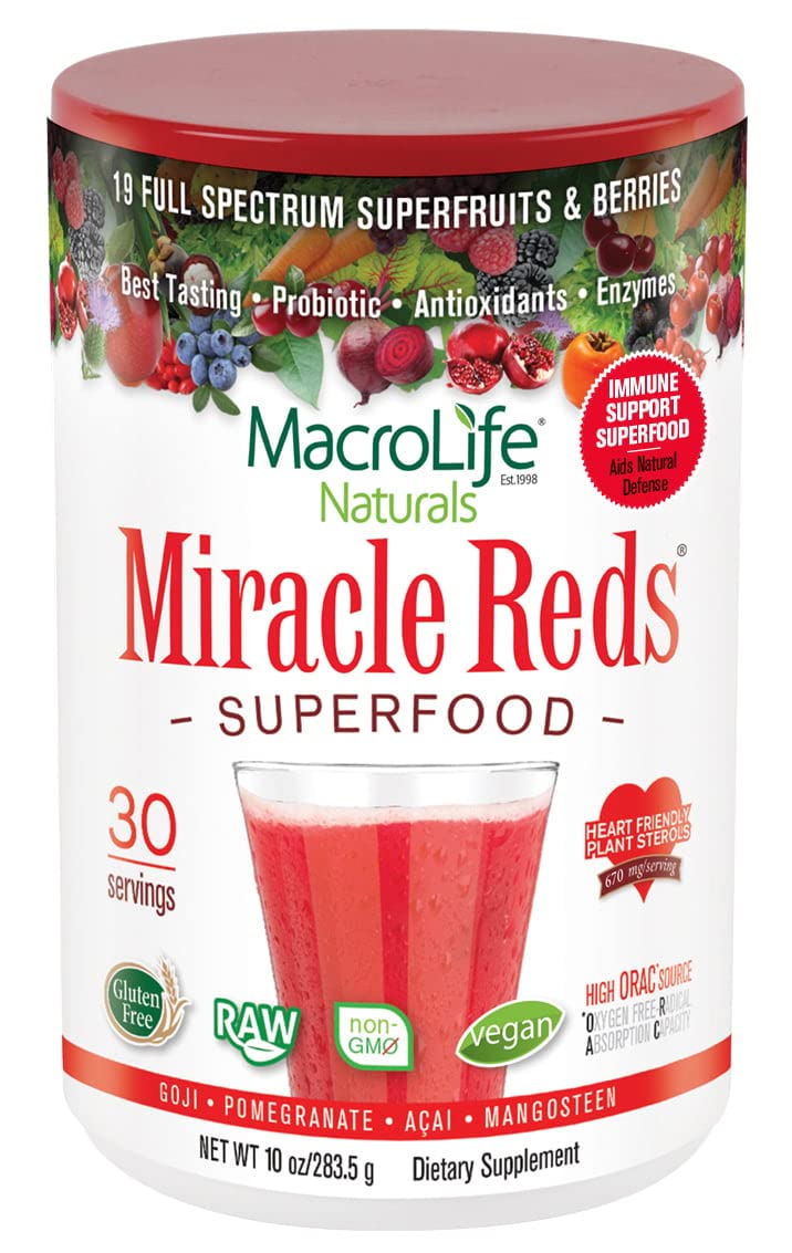 Front label of MacroLife Naturals Miracle Reds 30-serving container