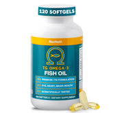 Macuhealth Omega-3 Fish Oil bottle with 120 softgels - front view