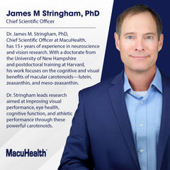 MacuHealth bottle back shows ingredients and usage guidance for daily routines.