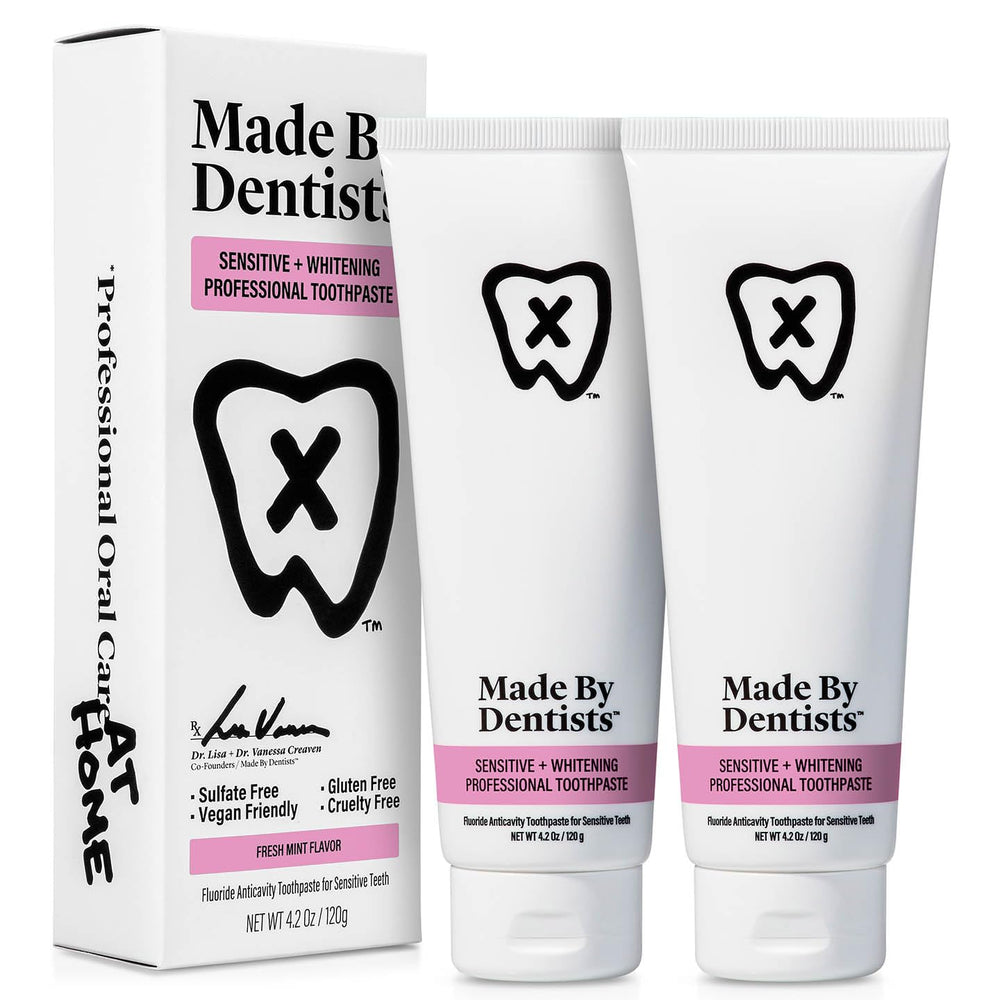 Packaging for Made by Dentists Sensitive + Whitening Toothpaste
