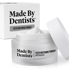 Jar of Made by Dentists Teeth Whitening Powder with label