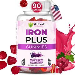 Bottle of Made in USA 90 Iron Gummies for Women, Men and Kids – grape flavor