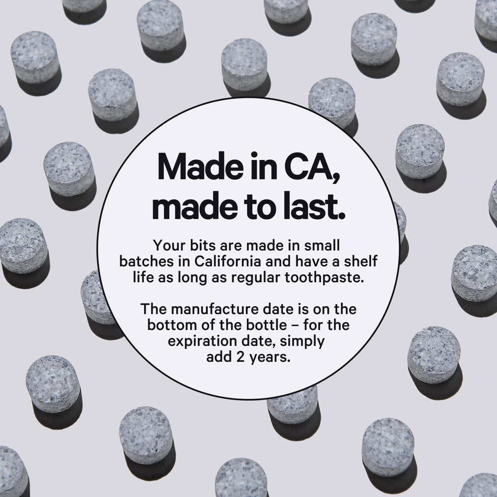 Made in USA labeling on Bite Toothpaste Bits packaging