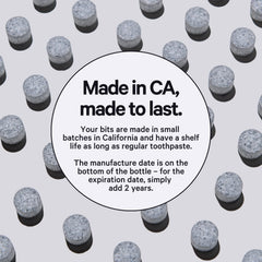 Made in USA labeling on Bite Toothpaste Bits packaging