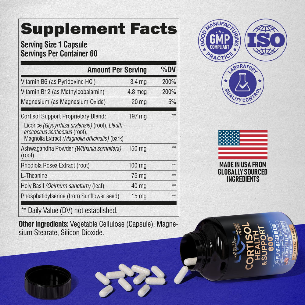 Made in USA cortisol supplement bottle