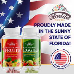 Made in the USA packaging with fruits and vegetables capsules