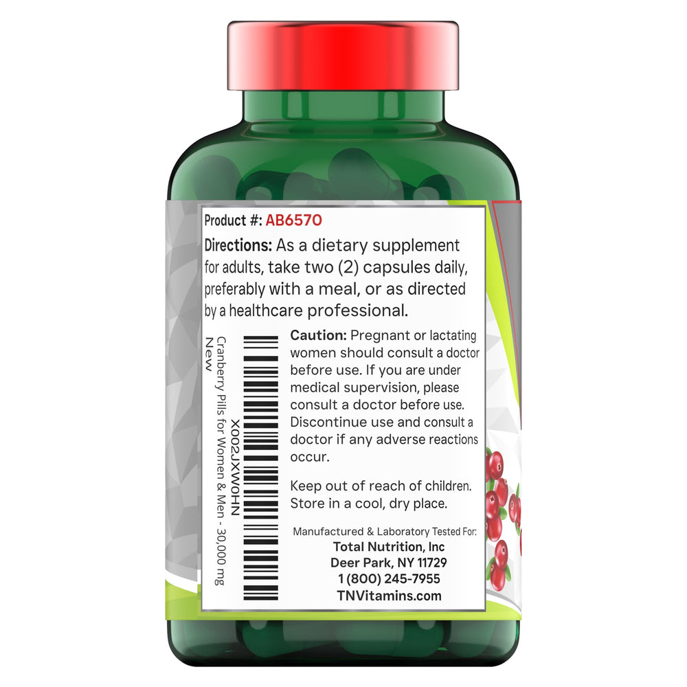 Made in USA, lab-tested cranberry supplement packaging.