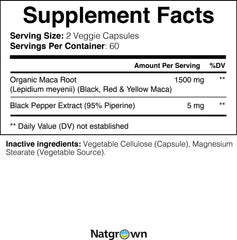 Maca root supplement packaging Made in the USA