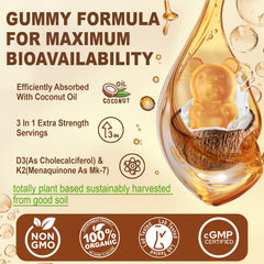 Manufactured in USA vegan D3 K2 gummies bottle