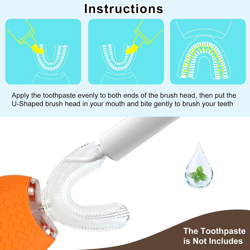 Teeth whitening close-up using Magentak U-shaped toothbrush