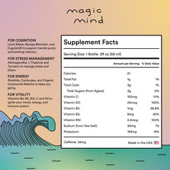 Close-up of Magic Mind bottle label and cap