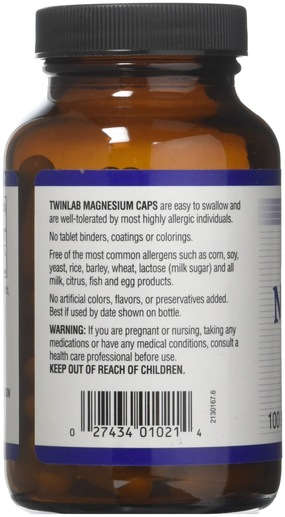 Label close-up: Twinlab Magnesium 400 mg - 100 capsules