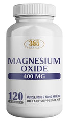Close-up of supplement facts showing 400mg magnesium oxide per serving