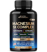 Magnesium 5-in-1 complex bottle and capsules