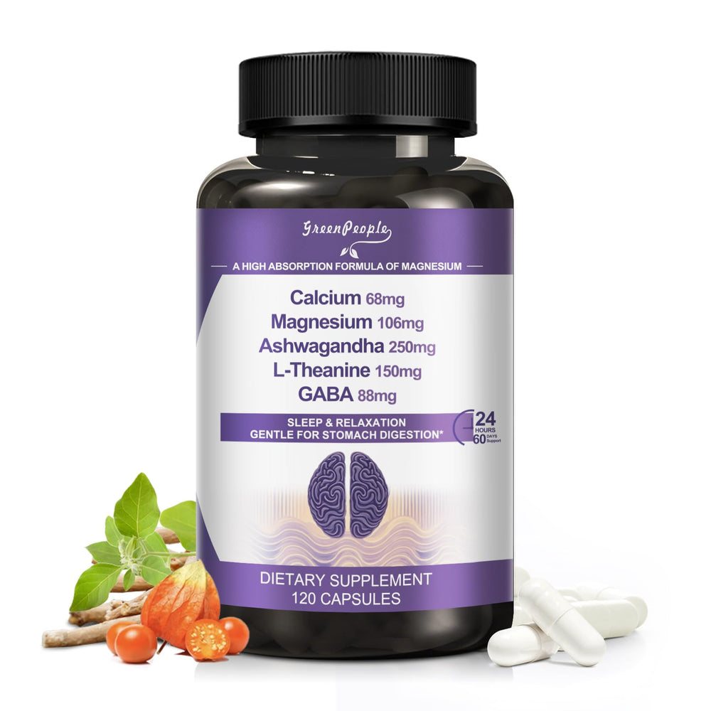 Front view of Magnesium Glycinate & Ashwagandha supplement bottle - 120 count