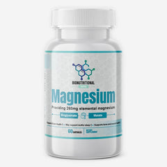 Bottle label for magnesium bisglycinate and malate highlighting 260 mg elemental magnesium