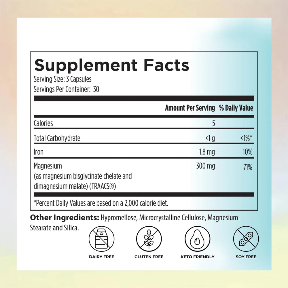 Chelated magnesium bisglycinate capsules close-up