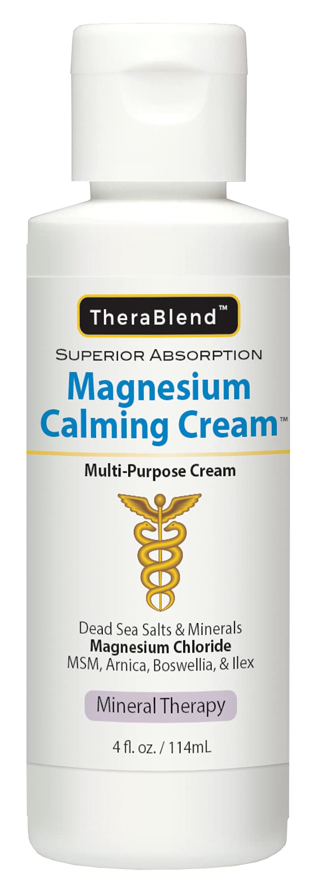 Magnesium Calming Cream 4 oz bottle on neutral background
