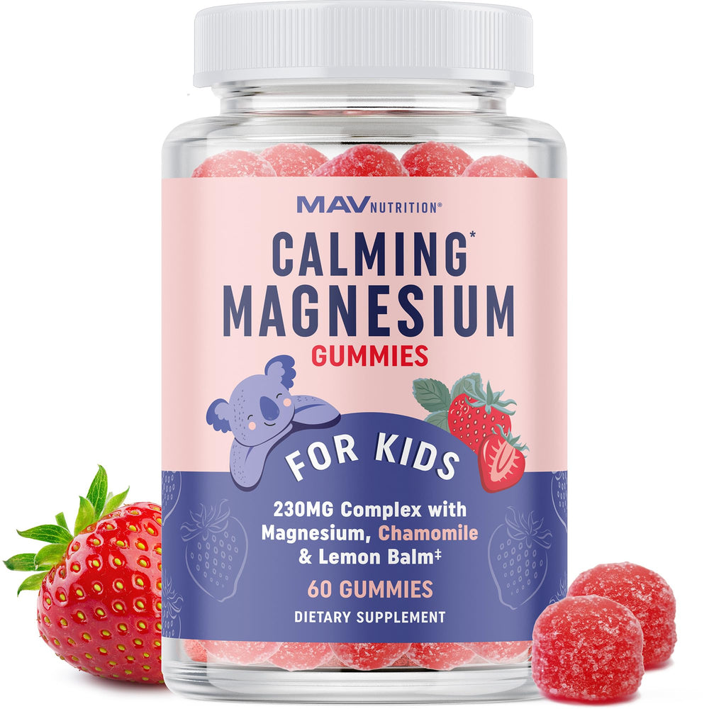 Front view of Magnesium Calming Gummies for Kids in Strawberry flavor