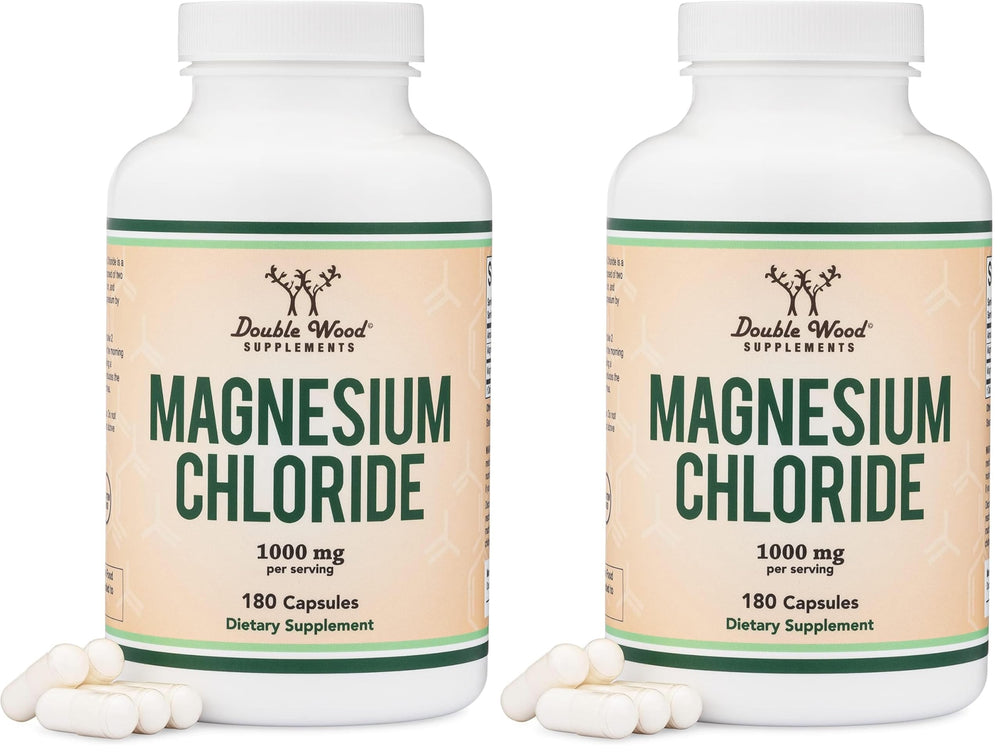 Double Wood Magnesium Chloride bottle with Non-GMO and Gluten Free labeling