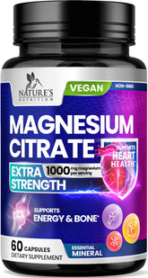 Bottle of Magnesium Citrate 1000mg with 60 capsules, USA-bottled