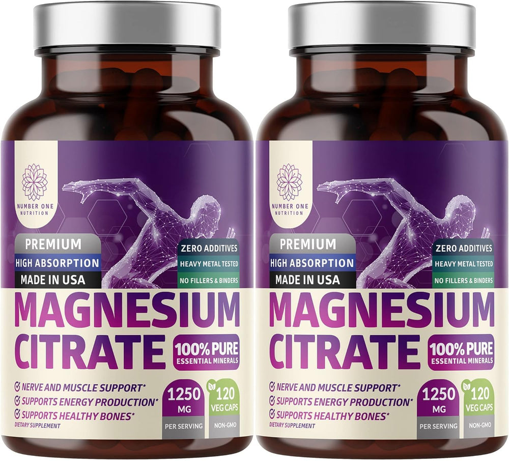 Two-pack Magnesium Citrate Capsules bottle label 1250mg