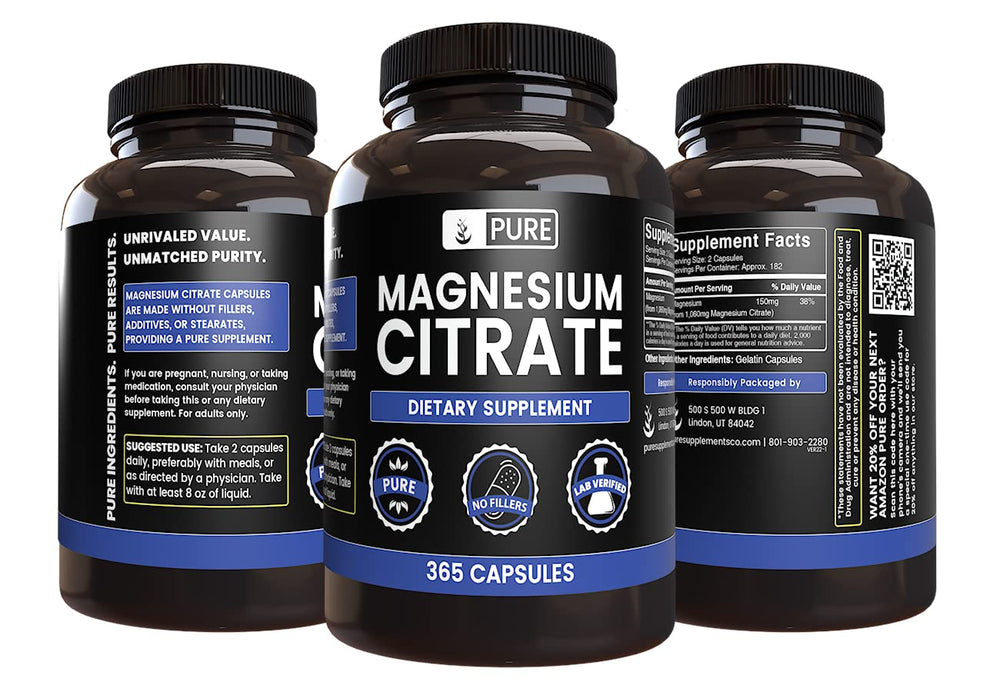 Magnesium Citrate Capsules back label with ingredients
