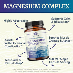 Close-up of bottle label showing 500 mg magnesium citrate dosage