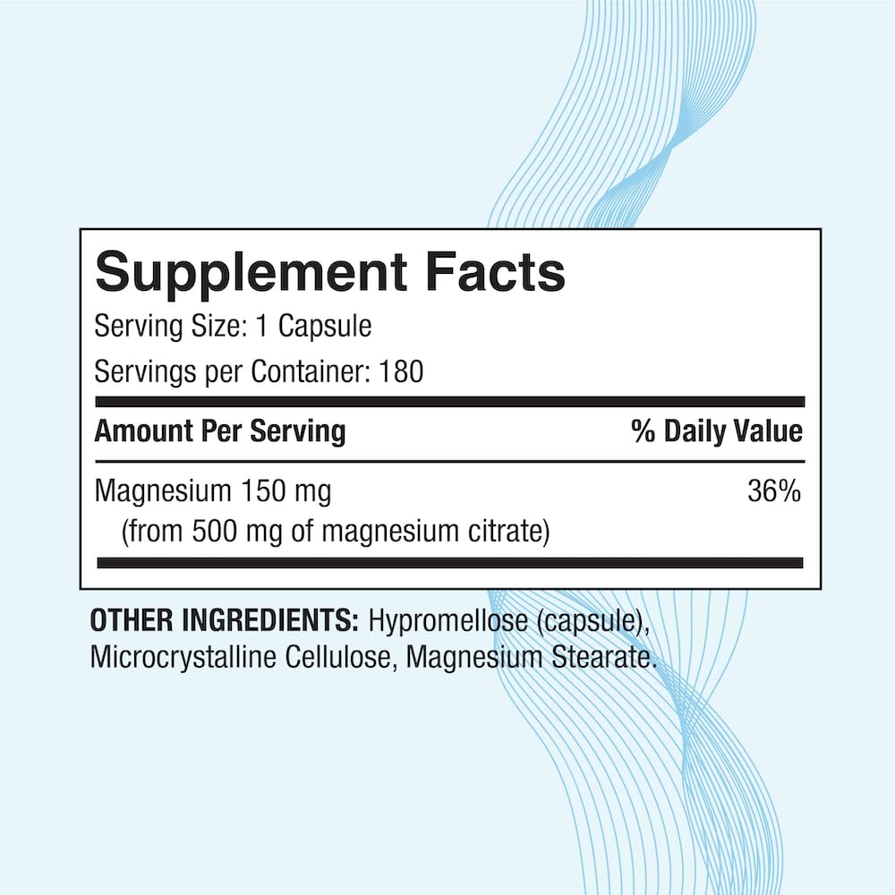 Magnesium Citrate 500 mg bottle back view with label