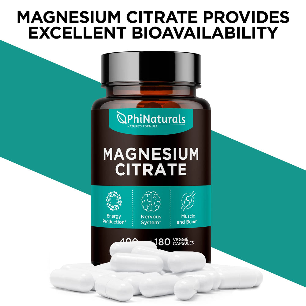Product shot of 180-count magnesium citrate capsules
