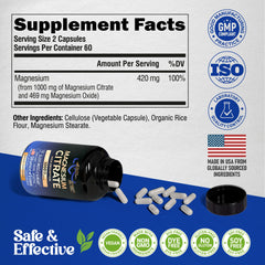 Label showing 420 mg elemental magnesium per capsule