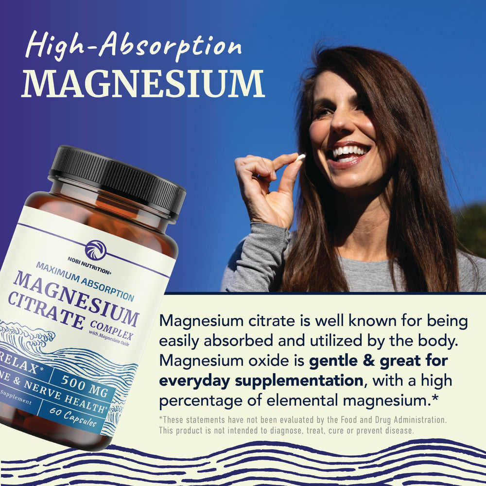 Magnesium Citrate Complex capsules spilling from bottle