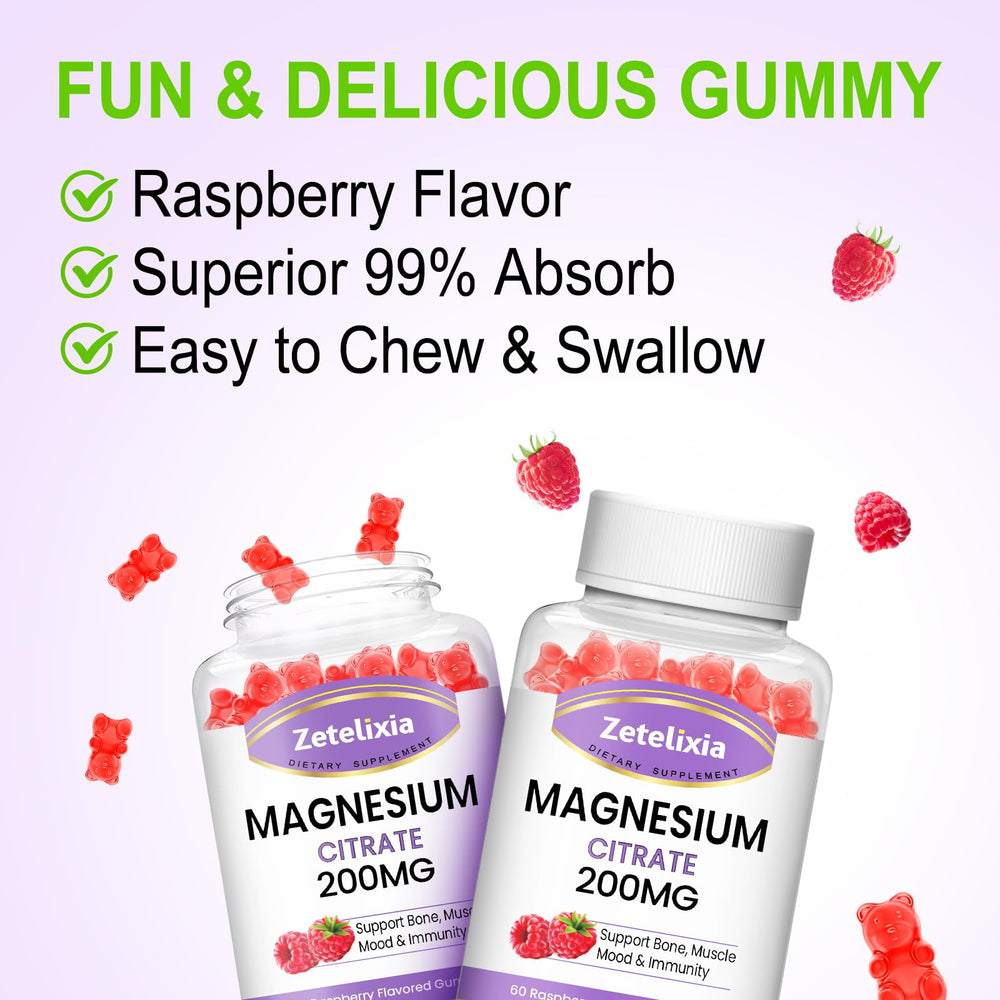 Gummy texture and raspberry color of magnesium citrate gummies