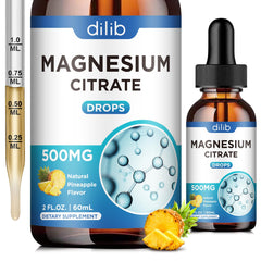 Bottle of Magnesium Citrate Liquid Drops 500mg with Pineapple flavor, 2 oz