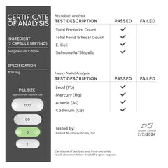 Non-GMO and gluten-free Magnesium Citrate 800mg bottle