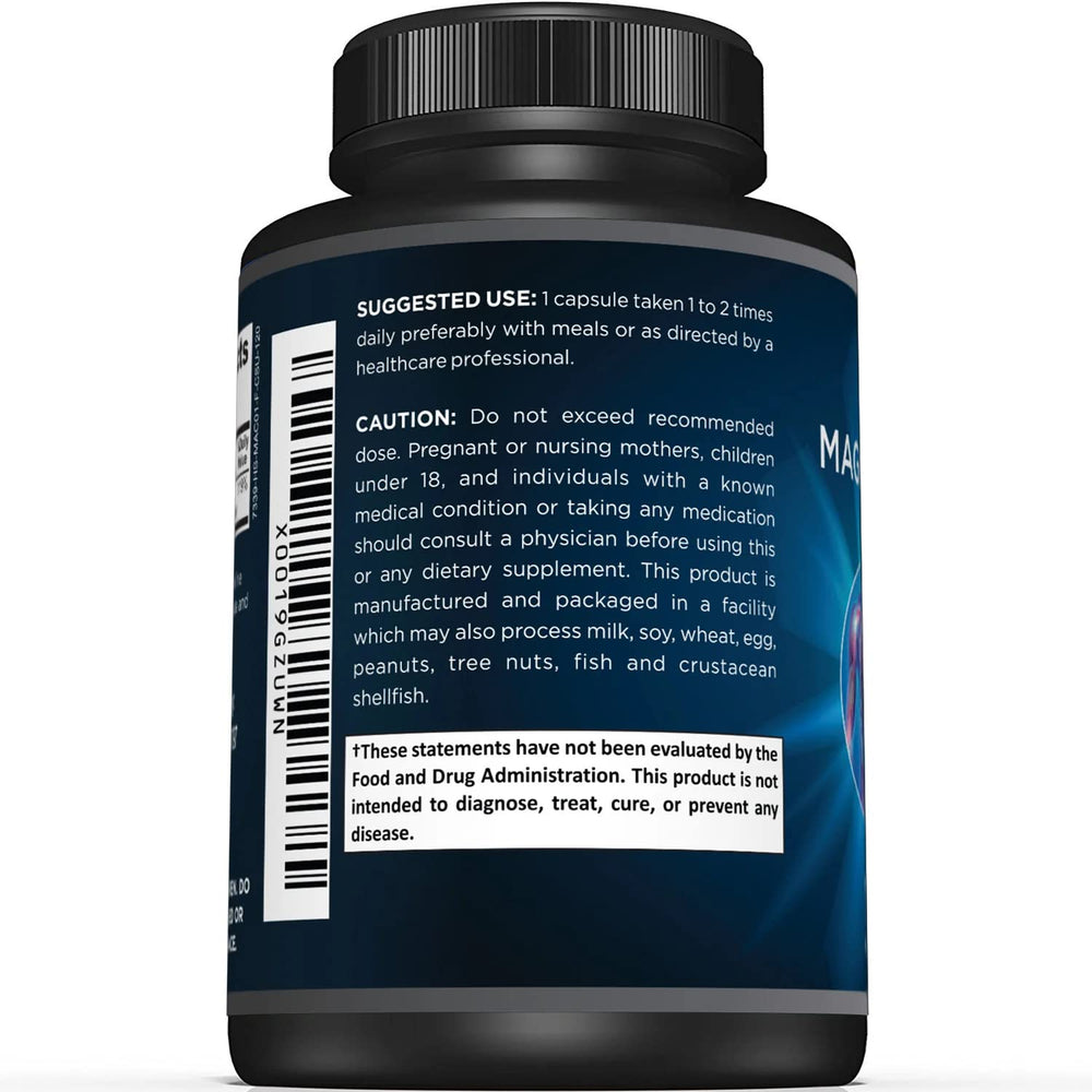 Front view of the magnesium supplement bottle with label