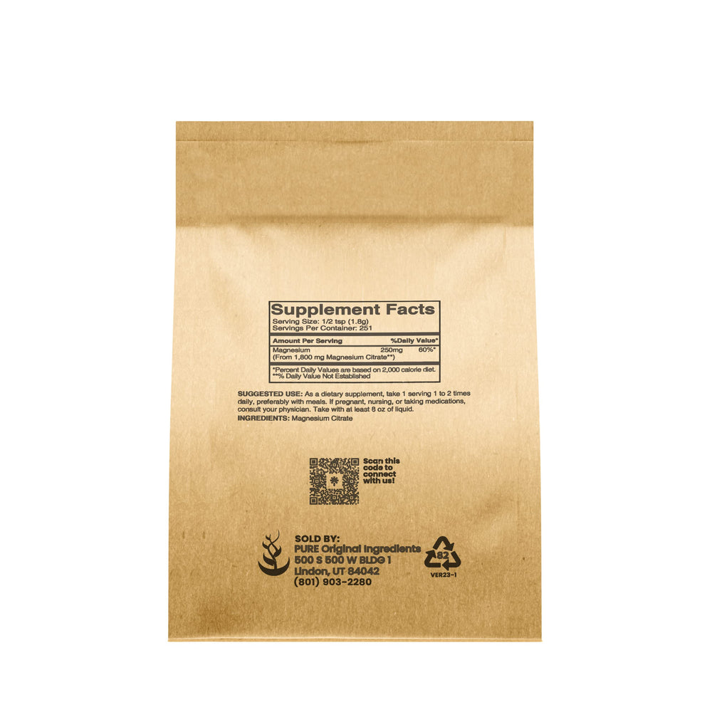 Label and ingredients for Magnesium Citrate Powder