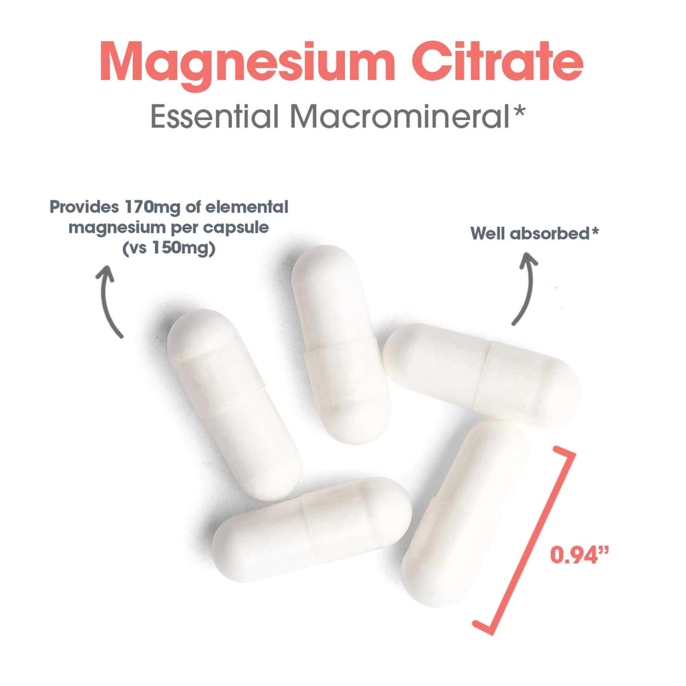 Label highlighting stress support claim for magnesium citrate