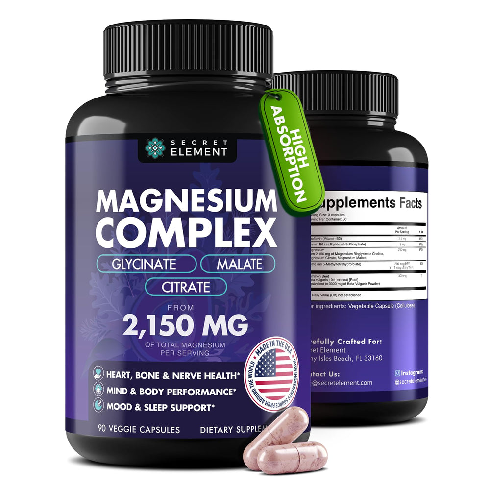 High-absorption magnesium blend ingredients: magnesium glycinate, citrate and malate