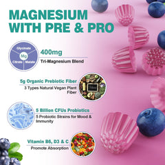 Gummies containing prebiotic fiber and probiotics