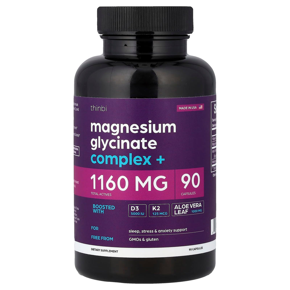Product image: Magnesium Glycinate 1160mg + Aloe Vera, D3 & K2 Complex bottle