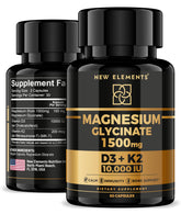 Bottle label for Magnesium Glycinate 1500mg with D3 and K2, highlighting bone health
