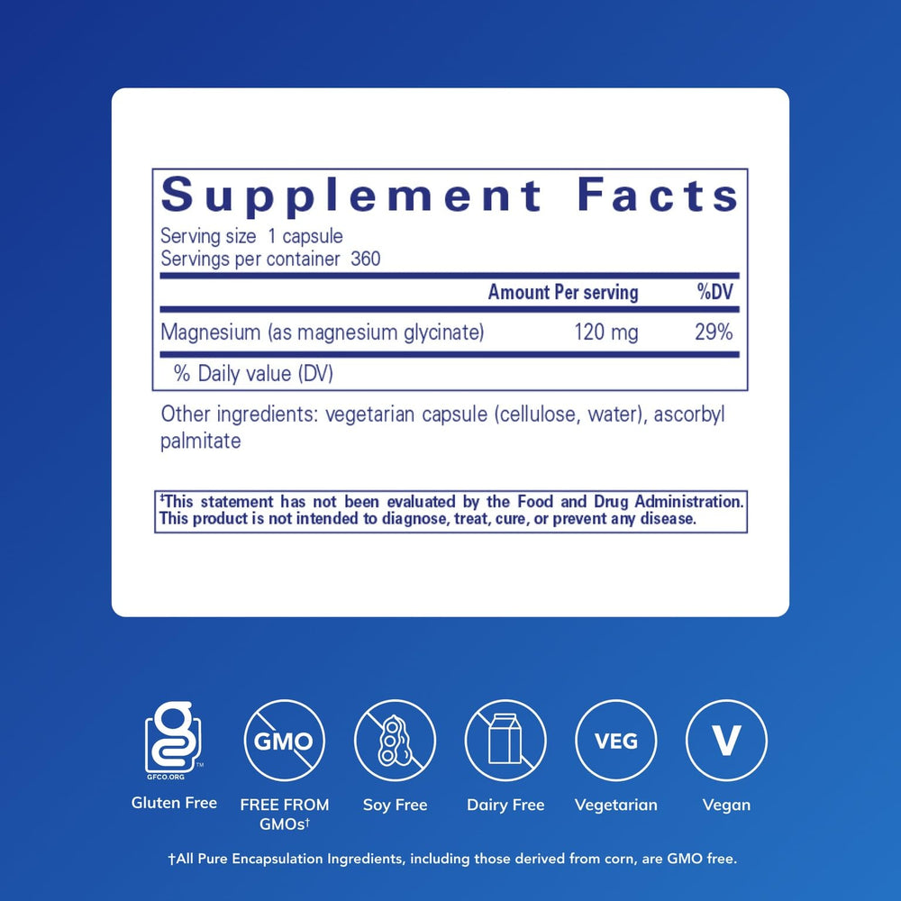 Label for Pure Encapsulations Magnesium Glycinate 360 capsules
