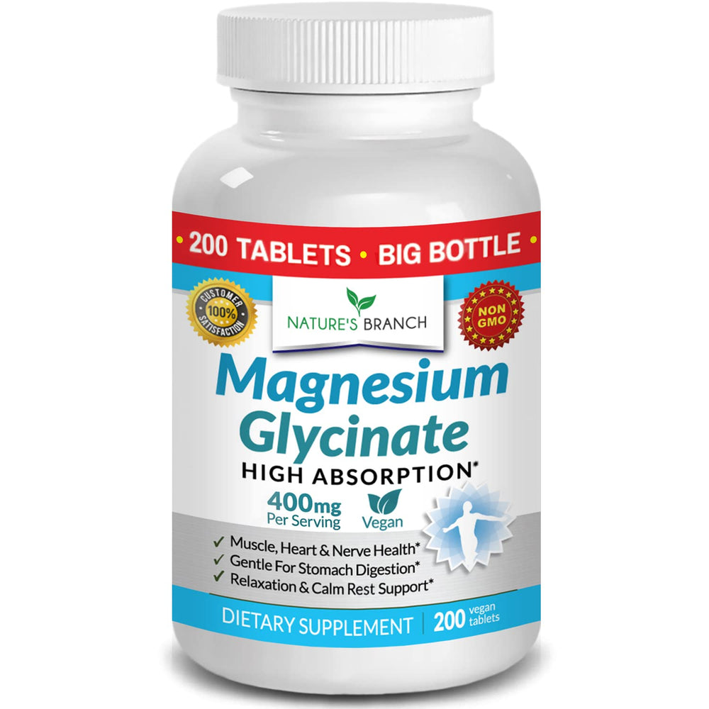 Bottle of Magnesium Glycinate 400 mg with 200 tablets