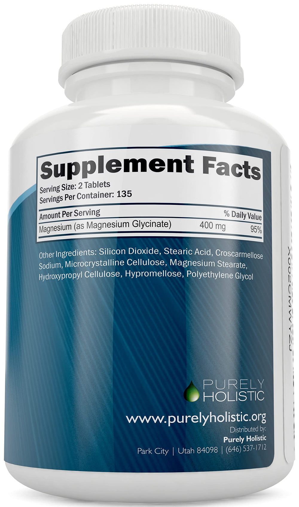 Label showing 400mg elemental magnesium per tablet