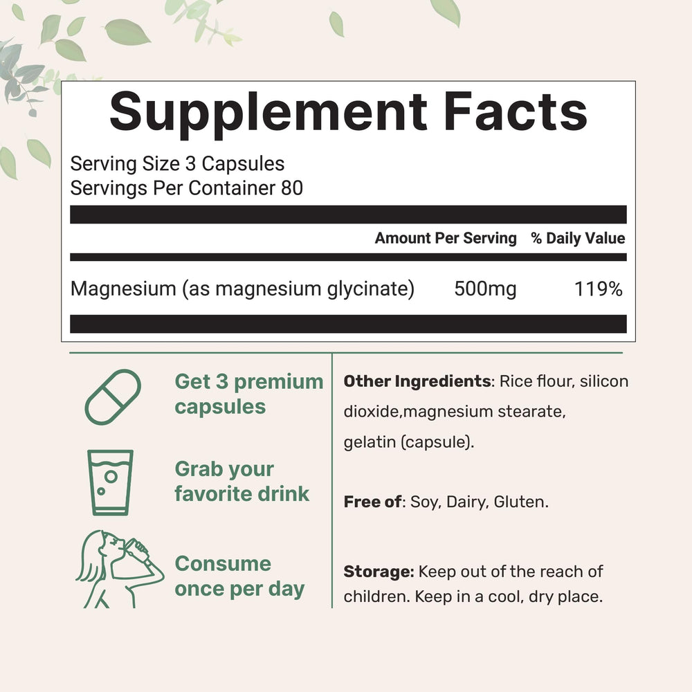 Close-up of magnesium glycinate capsules