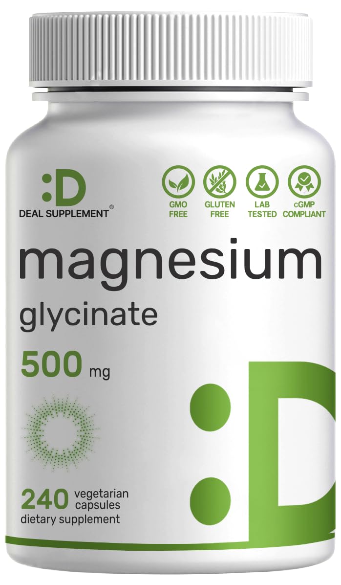 Bottle packshot of Magnesium Glycinate 500mg 240 vegetarian capsules