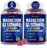 Bottle of raspberry flavored sugar-free Magnesium Glycinate Gummies with D3, B6 & Zinc