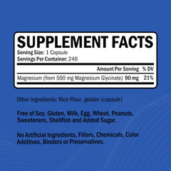 Magnesium Glycinate 500mg bottle back label