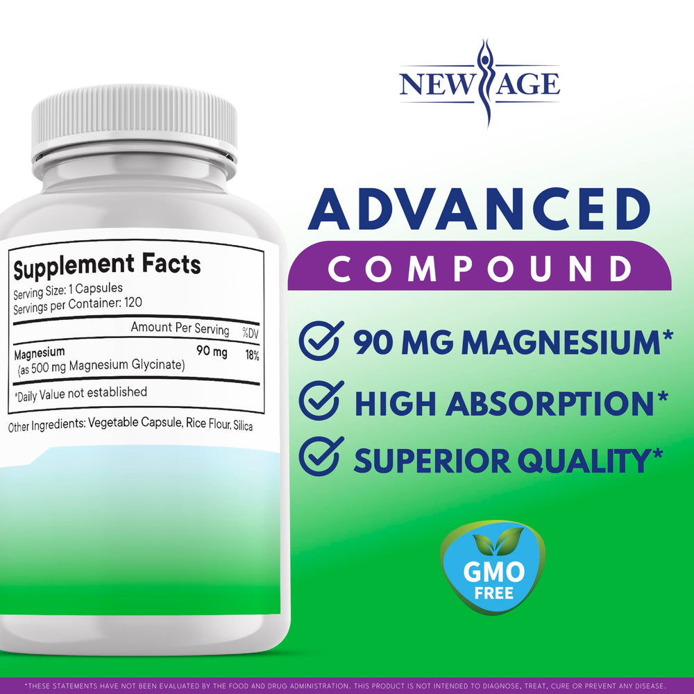 Magnesium Glycinate 500mg capsules – side view